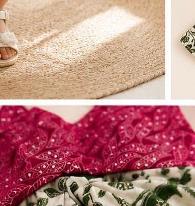 Magenta bandhani green botanical dress skirt print detail