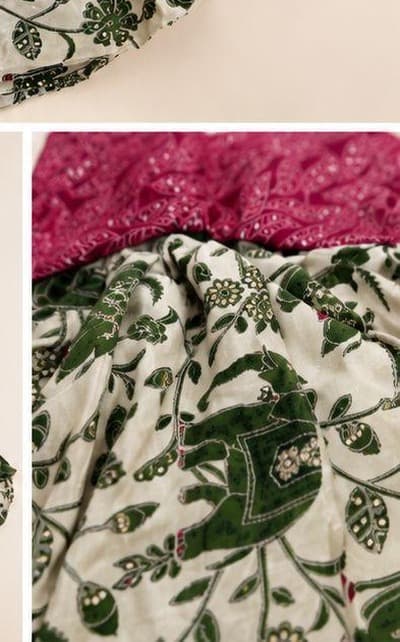 Magenta bandhani green botanical dress alternate detail view