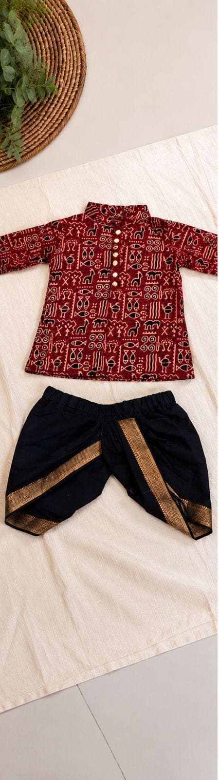 Maroon tribal kurta dhoti set alternate flat-lay