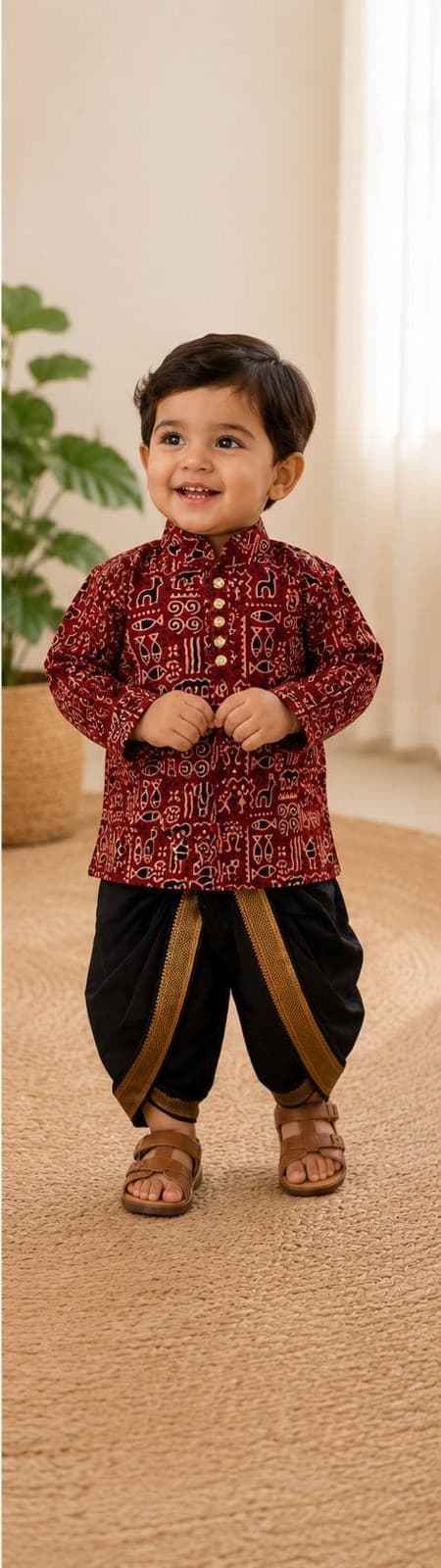 Maroon tribal kurta dhoti set alternate front view