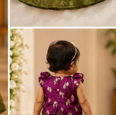 Purple brocade olive skirt set back view
