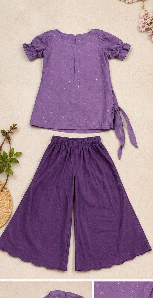 Purple kurta palazzo set flat-lay