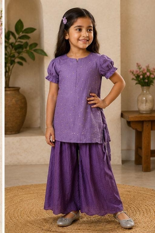 Purple kurta palazzo set front view