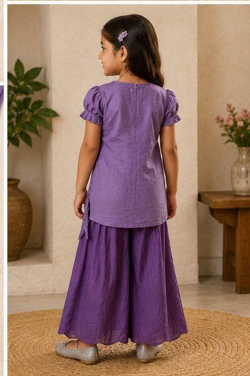Purple kurta palazzo set back view