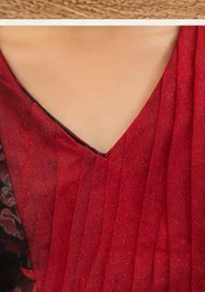 Red black floral organza dress floral overlay detail