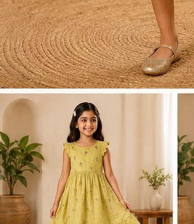 Yellow floral ruffle dress styled pose
