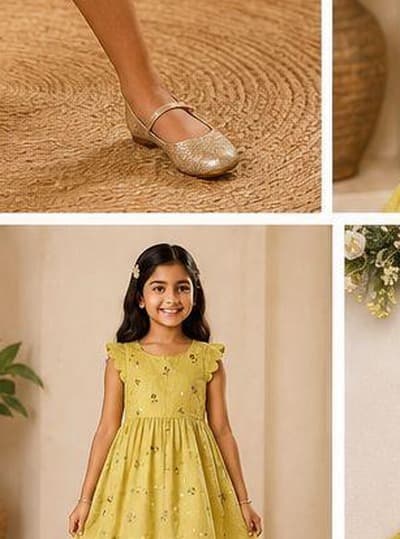 Yellow floral ruffle dress twirl pose