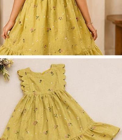 Yellow floral ruffle dress flat-lay styling