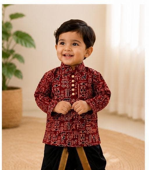 Maroon tribal kurta dhoti set front view